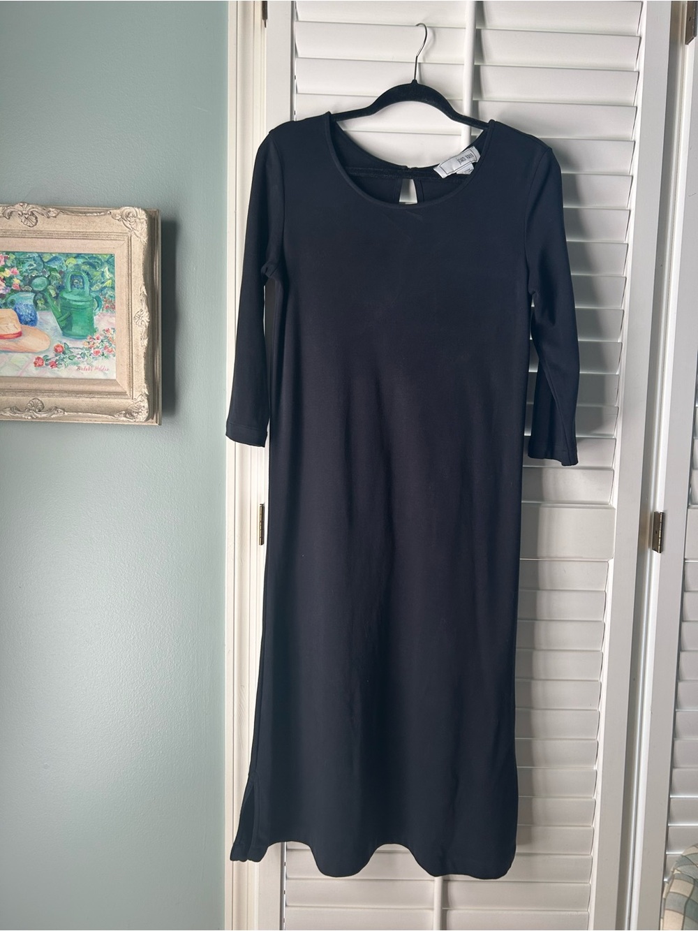 Joan Vass Black Midi Dress with Keyhole Neck